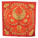 HERMES Carre 90 Scarf Silk ""LES CAVALIERS D'OR"" Red Auth 149769-1