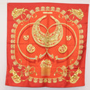 HERMES Carre 90 Scarf Silk ""LES CAVALIERS D'OR"" Red Auth 149769-12