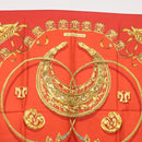 HERMES Carre 90 Scarf Silk ""LES CAVALIERS D'OR"" Red Auth 149769-3