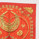 HERMES Carre 90 Scarf Silk ""LES CAVALIERS D'OR"" Red Auth 149769-4