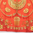 HERMES Carre 90 Scarf Silk ""LES CAVALIERS D'OR"" Red Auth 149769-9