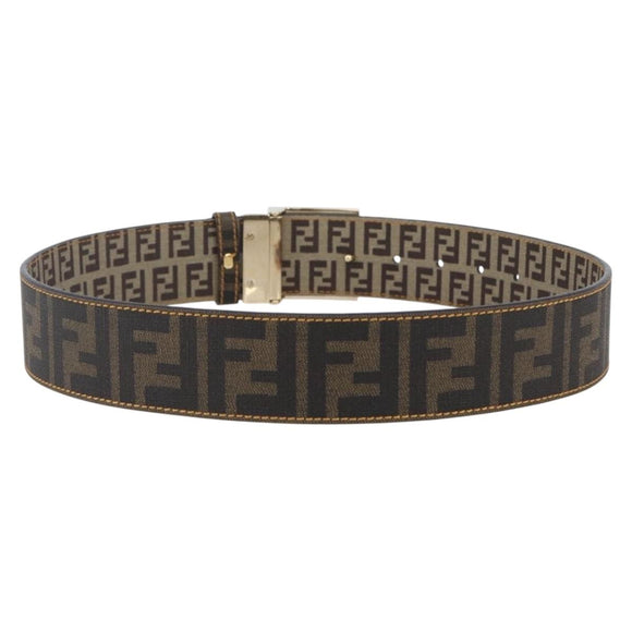 FENDI Zucca Canvas Belt 33.1"" Black Brown Auth 149770A
