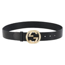 GUCCI Interlocking Belt Leather 37.4"" Black Gold 232849 Auth 149771-1