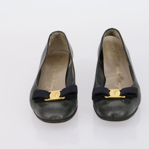 Salvatore Ferragamo Vala Pumps shoes Leather 4 Set Black Brown Auth 149772