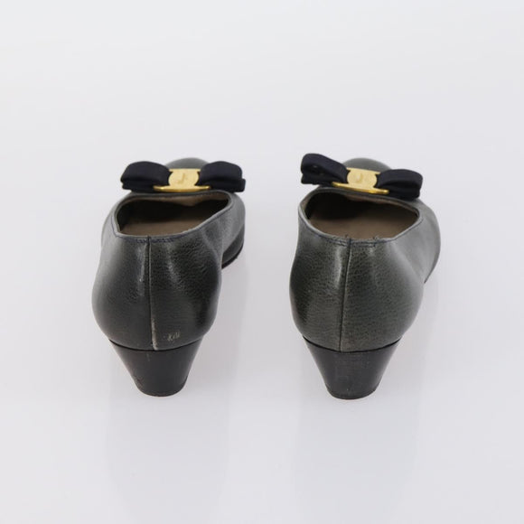 Salvatore Ferragamo Vala Pumps shoes Leather 4 Set Black Brown Auth 149772