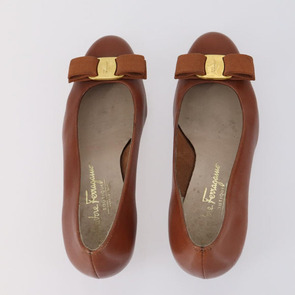 Salvatore Ferragamo Vala Pumps shoes Leather 4 Set Black Brown Auth 149772