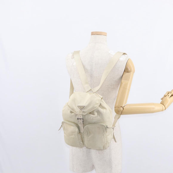 PRADA Backpack Nylon White Silver Auth 149779
