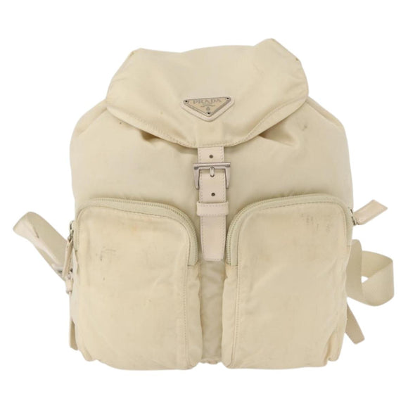 PRADA Backpack Nylon White Silver Auth 149779