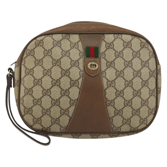 GUCCI GG Supreme Web Sherry Line Clutch Bag PVC Beige Red 89 01 034 Auth 149786