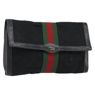 GUCCI GG Canvas Web Sherry Line Clutch Bag Black Red 5 004 3657 30 Auth 149787