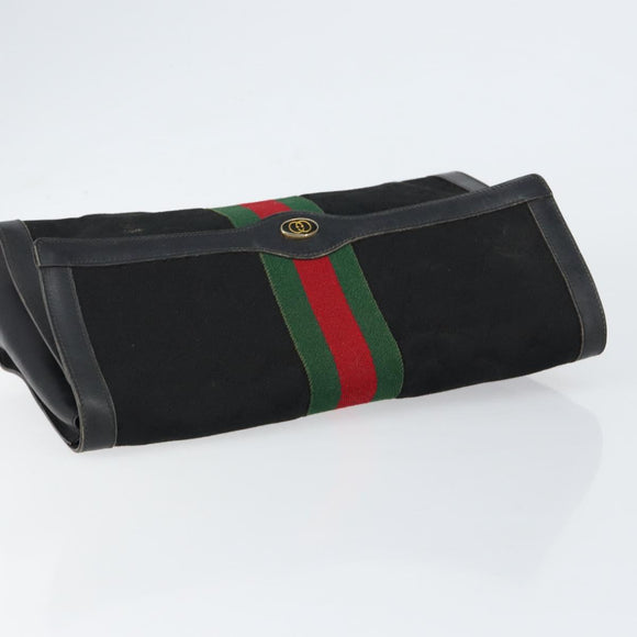 GUCCI GG Canvas Web Sherry Line Clutch Bag Black Red 5 004 3657 30 Auth 149787