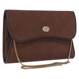 GUCCI Chain Shoulder Bag Nylon Brown Gold Auth 149791
