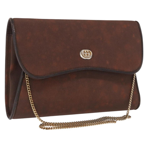 GUCCI Chain Shoulder Bag Nylon Brown Gold Auth 149791