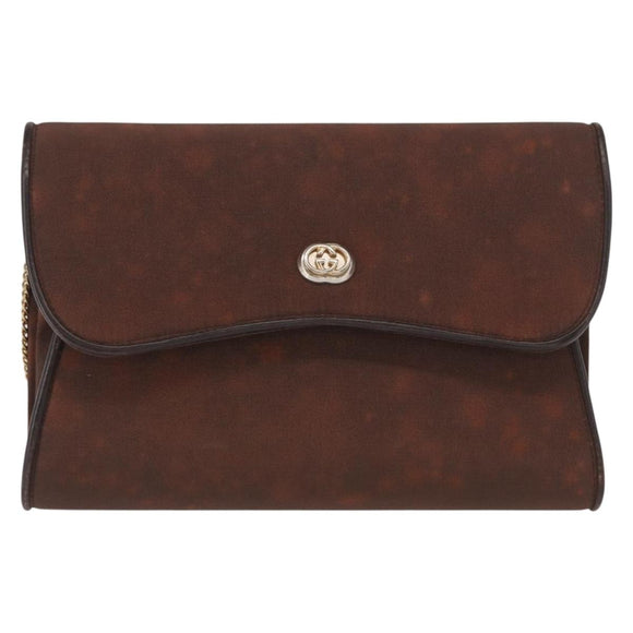 GUCCI Chain Shoulder Bag Nylon Brown Gold Auth 149791