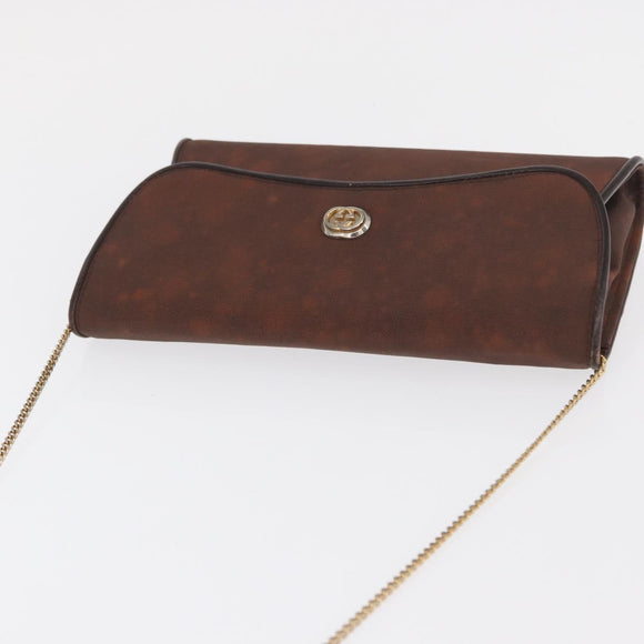 GUCCI Chain Shoulder Bag Nylon Brown Gold Auth 149791