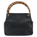 GUCCI Bamboo Hand Bag Leather Black Gold 000 3444 0575 Auth 149792-13