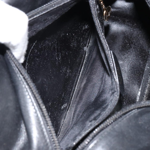 GUCCI Bamboo Hand Bag Leather Black Gold 000 3444 0575 Auth 149792