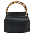 GUCCI Bamboo Hand Bag Leather Black Gold 000 3444 0575 Auth 149792-2