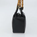 GUCCI Bamboo Hand Bag Leather Black Gold 000 3444 0575 Auth 149792-3