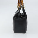GUCCI Bamboo Hand Bag Leather Black Gold 000 3444 0575 Auth 149792-4