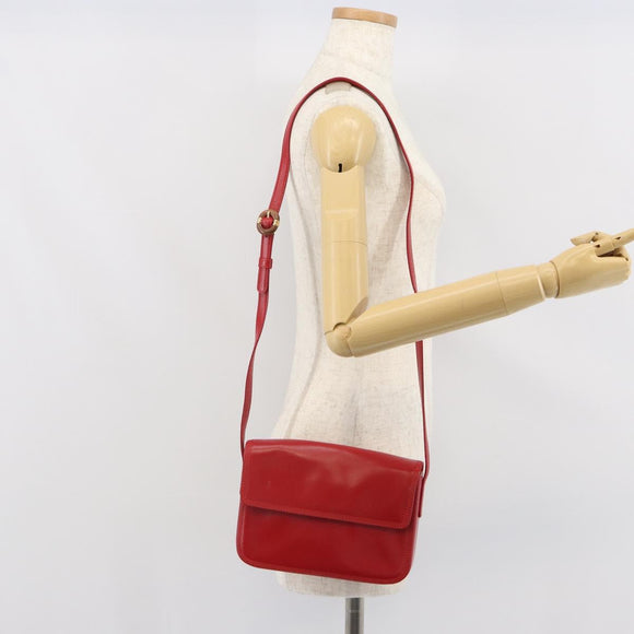 LOEWE Shoulder Bag Leather Red Gold Auth 149793