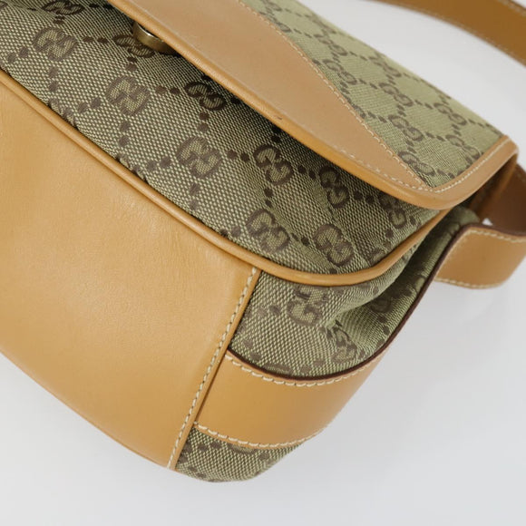 GUCCI GG Canvas Shoulder Bag Khaki Gold Auth 149794