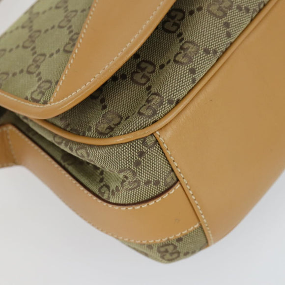 GUCCI GG Canvas Shoulder Bag Khaki Gold Auth 149794