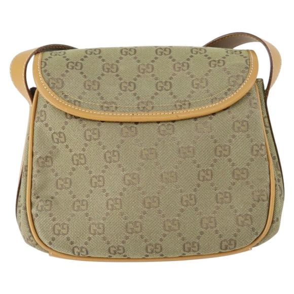 GUCCI GG Canvas Shoulder Bag Khaki Gold Auth 149794