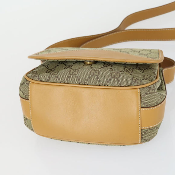 GUCCI GG Canvas Shoulder Bag Khaki Gold Auth 149794