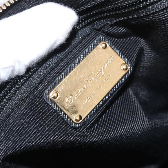 Salvatore Ferragamo Vala Hand Bag Nylon Black Gold Auth 149797