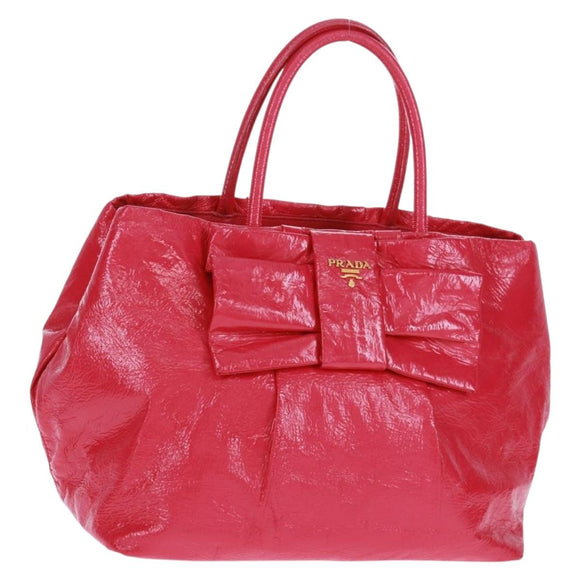 PRADA Hand Bag Patent leather Pink Gold Auth 149801V