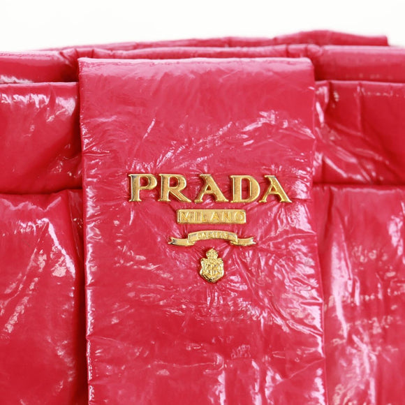 PRADA Hand Bag Patent leather Pink Gold Auth 149801V