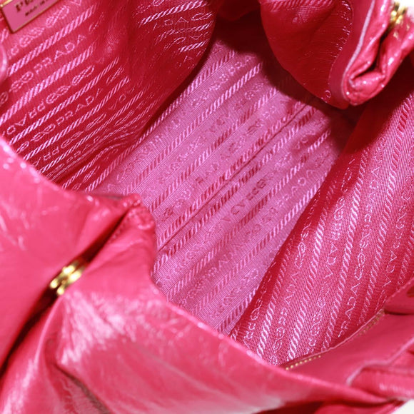 PRADA Hand Bag Patent leather Pink Gold Auth 149801V