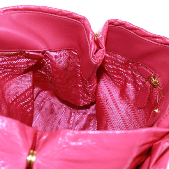PRADA Hand Bag Patent leather Pink Gold Auth 149801V