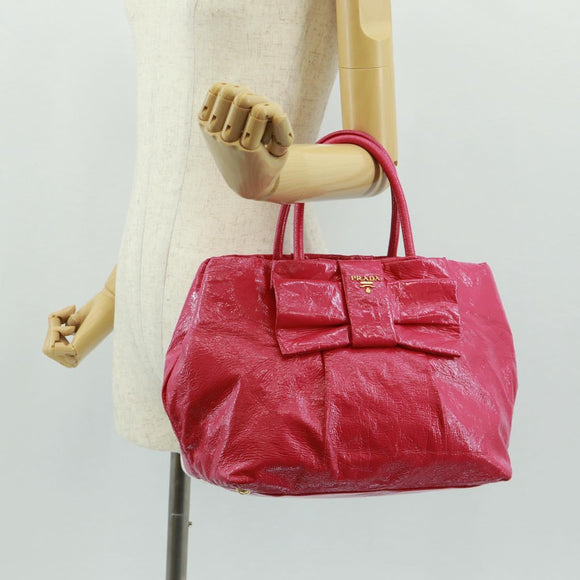 PRADA Hand Bag Patent leather Pink Gold Auth 149801V