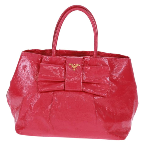 PRADA Hand Bag Patent leather Pink Gold Auth 149801V