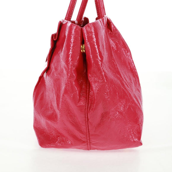 PRADA Hand Bag Patent leather Pink Gold Auth 149801V