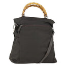 GUCCI Bamboo Hand Bag Nylon Outlet 2way Brown Silver 002 3754 0506 Auth 149802-1