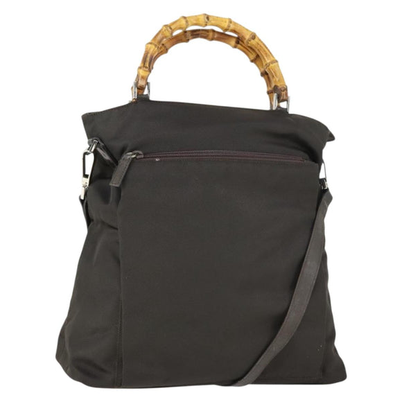 GUCCI Bamboo Hand Bag Nylon Outlet 2way Brown Silver 002 3754 0506 Auth 149802