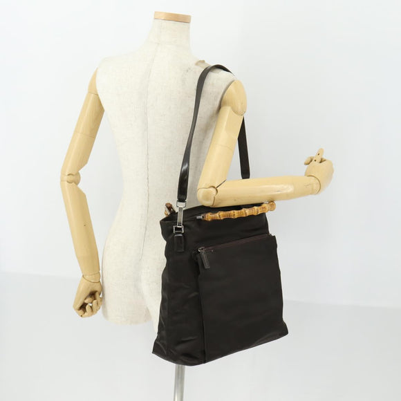 GUCCI Bamboo Hand Bag Nylon Outlet 2way Brown Silver 002 3754 0506 Auth 149802