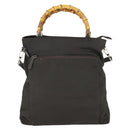 GUCCI Bamboo Hand Bag Nylon Outlet 2way Brown Silver 002 3754 0506 Auth 149802-13
