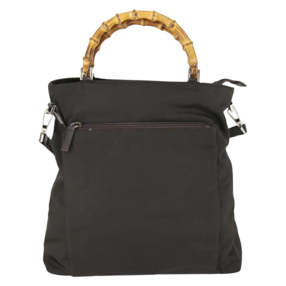 GUCCI Bamboo Hand Bag Nylon Outlet 2way Brown Silver 002 3754 0506 Auth 149802
