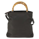 GUCCI Bamboo Hand Bag Nylon Outlet 2way Brown Silver 002 3754 0506 Auth 149802-2