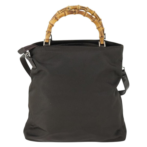 GUCCI Bamboo Hand Bag Nylon Outlet 2way Brown Silver 002 3754 0506 Auth 149802
