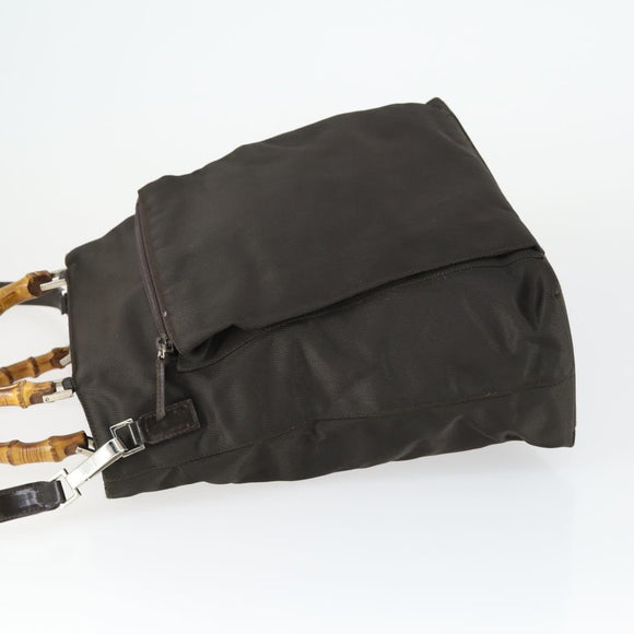 GUCCI Bamboo Hand Bag Nylon Outlet 2way Brown Silver 002 3754 0506 Auth 149802