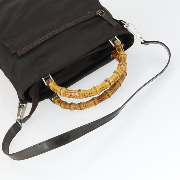 GUCCI Bamboo Hand Bag Nylon Outlet 2way Brown Silver 002 3754 0506 Auth 149802
