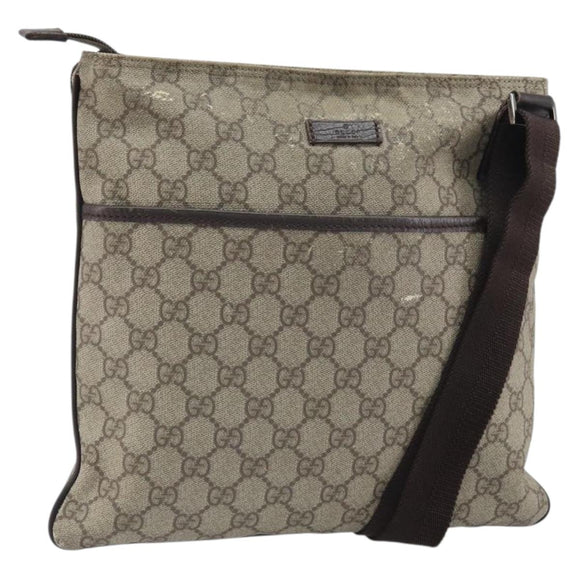 GUCCI GG Supreme Shoulder Bag PVC Beige Silver 141626 Auth 149803