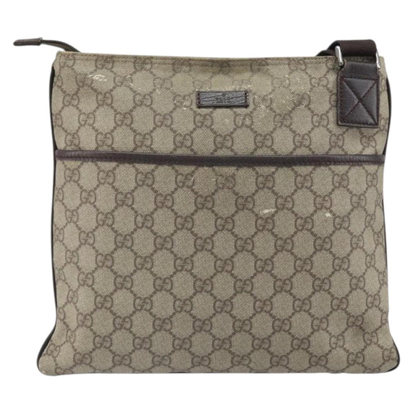 GUCCI GG Supreme Shoulder Bag PVC Beige Silver 141626 Auth 149803