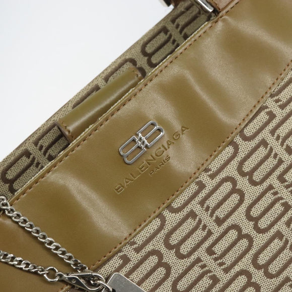 BALENCIAGA Hand Bag Canvas Beige Silver Auth 149812