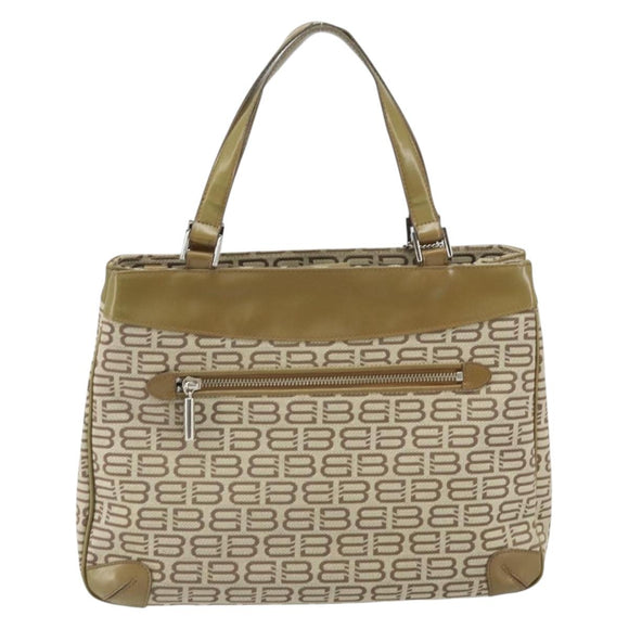 BALENCIAGA Hand Bag Canvas Beige Silver Auth 149812